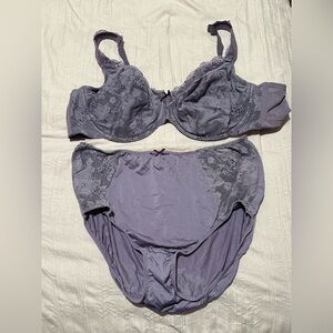 Cacique Lane Bryant Purple Mauve Lace Women's 46c Bra and 22/24 Panties Set